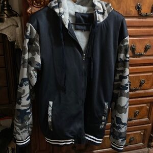 Navy and Gray Camouflage Hoodie Jacket